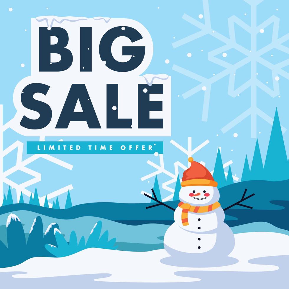 social media winter sale background with cute snowman vector