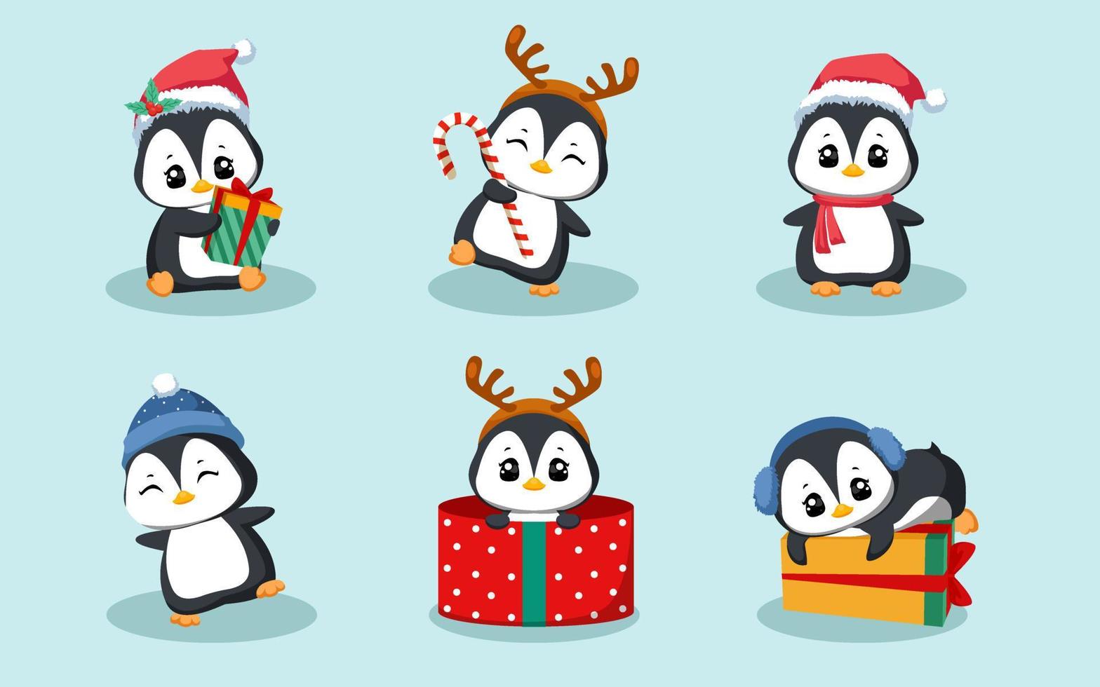 linda colección de personajes de pingüinos de invierno para navidad vector
