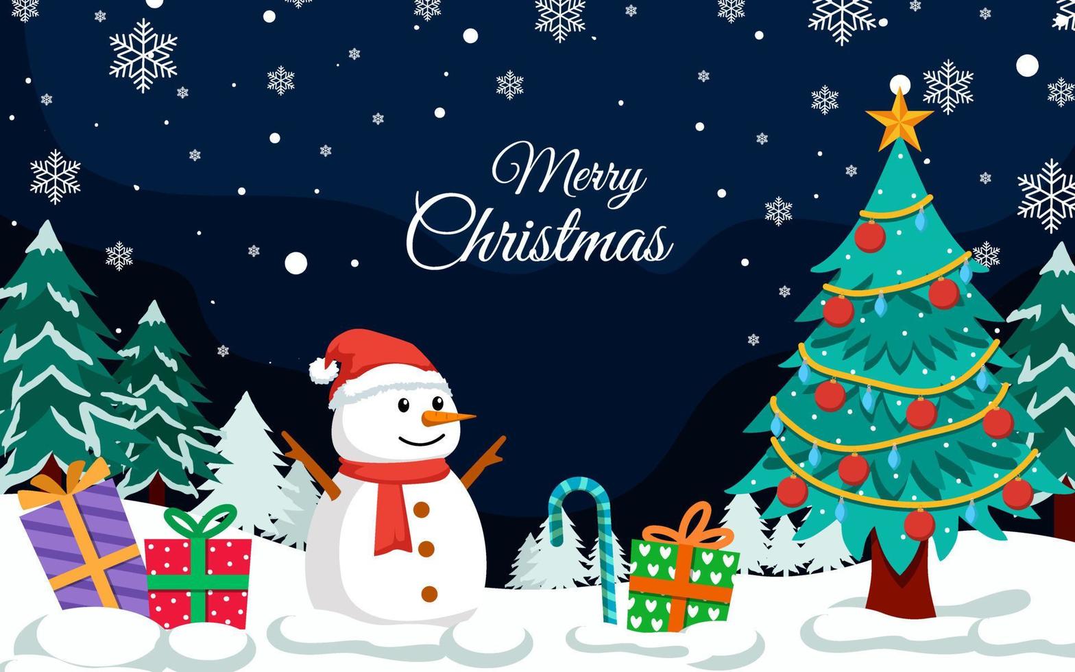 Cute snowman with gifts on christmas eve vector
