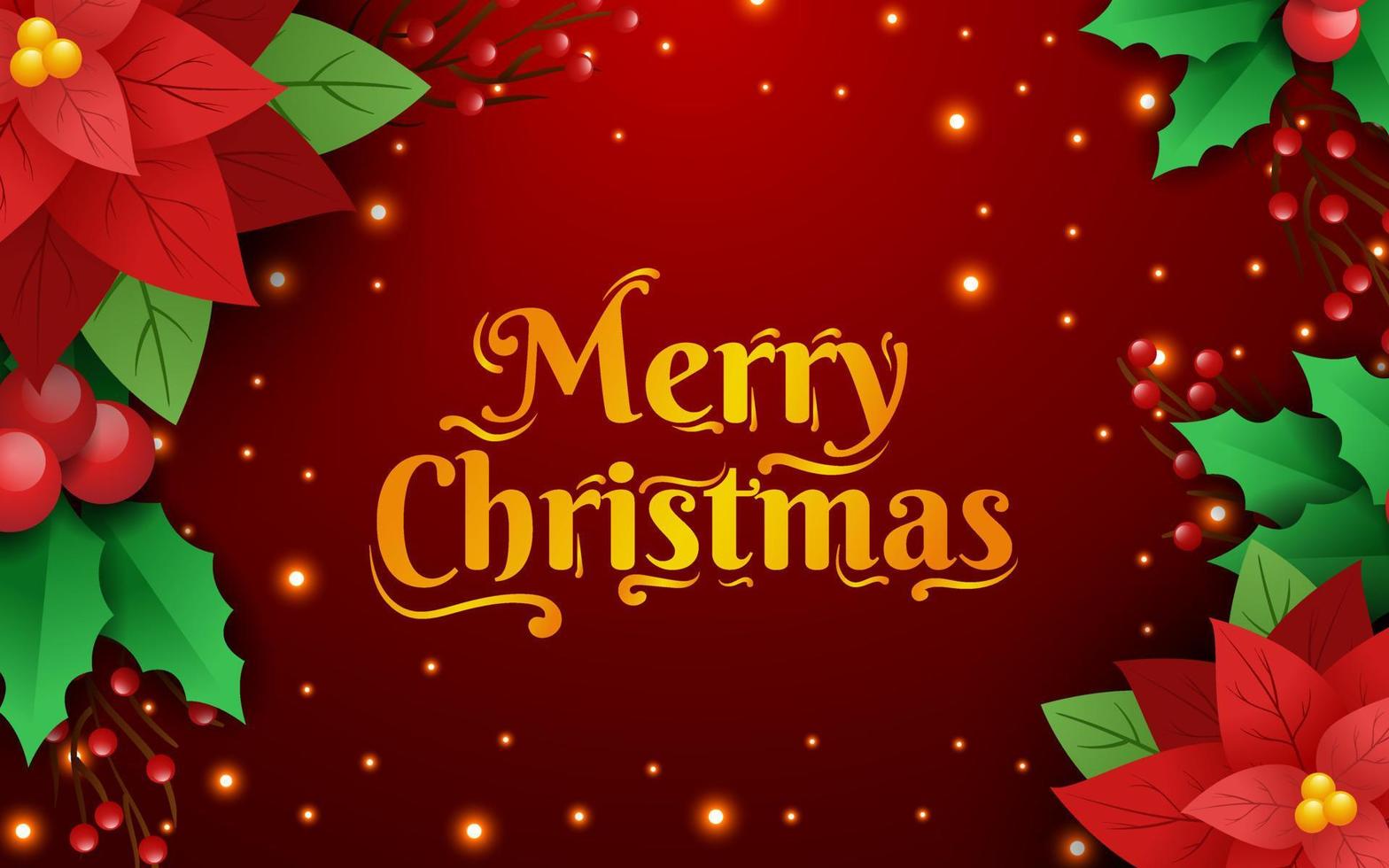 Realistic Merry Christmas Background with Poinsettia vector