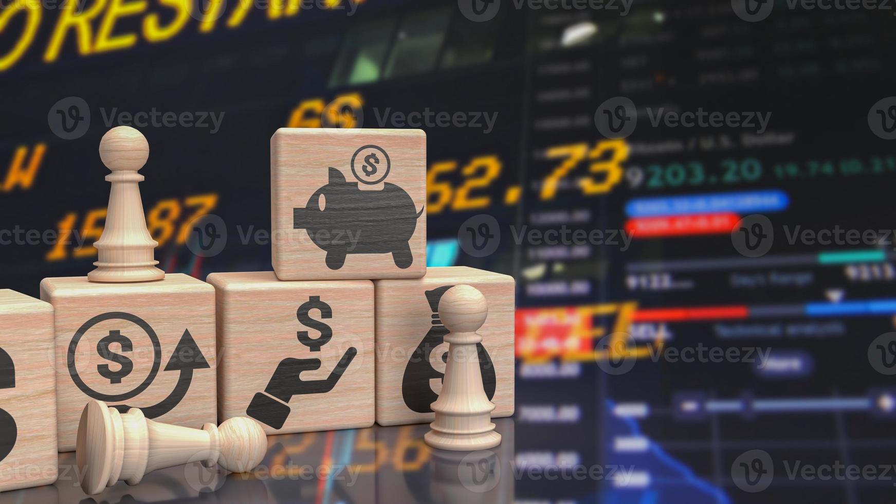 The chess and business icon on wood cube  3d rendering photo