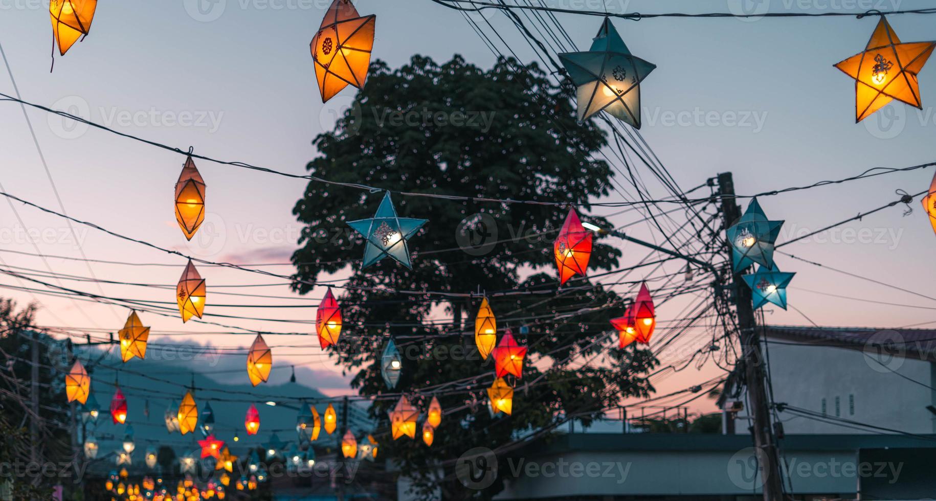 Lantern Festival in the sky at Pai Walking Street photo