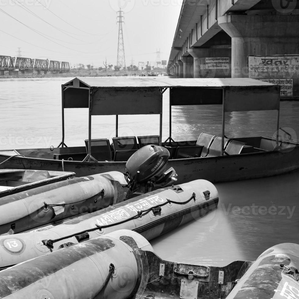 Ganga as seen in Garh Mukteshwar, Uttar Pradesh, India, Ganga is believed to be the holiest river for Hindu, View of Garh Ganga Brij ghat which is famous religious place for Hindu - Black and White photo