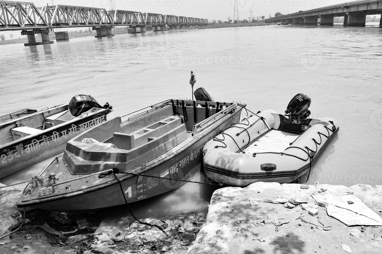 Ganga as seen in Garh Mukteshwar, Uttar Pradesh, India, Ganga is believed to be the holiest river for Hindu, View of Garh Ganga Brij ghat which is famous religious place for Hindu - Black and White photo