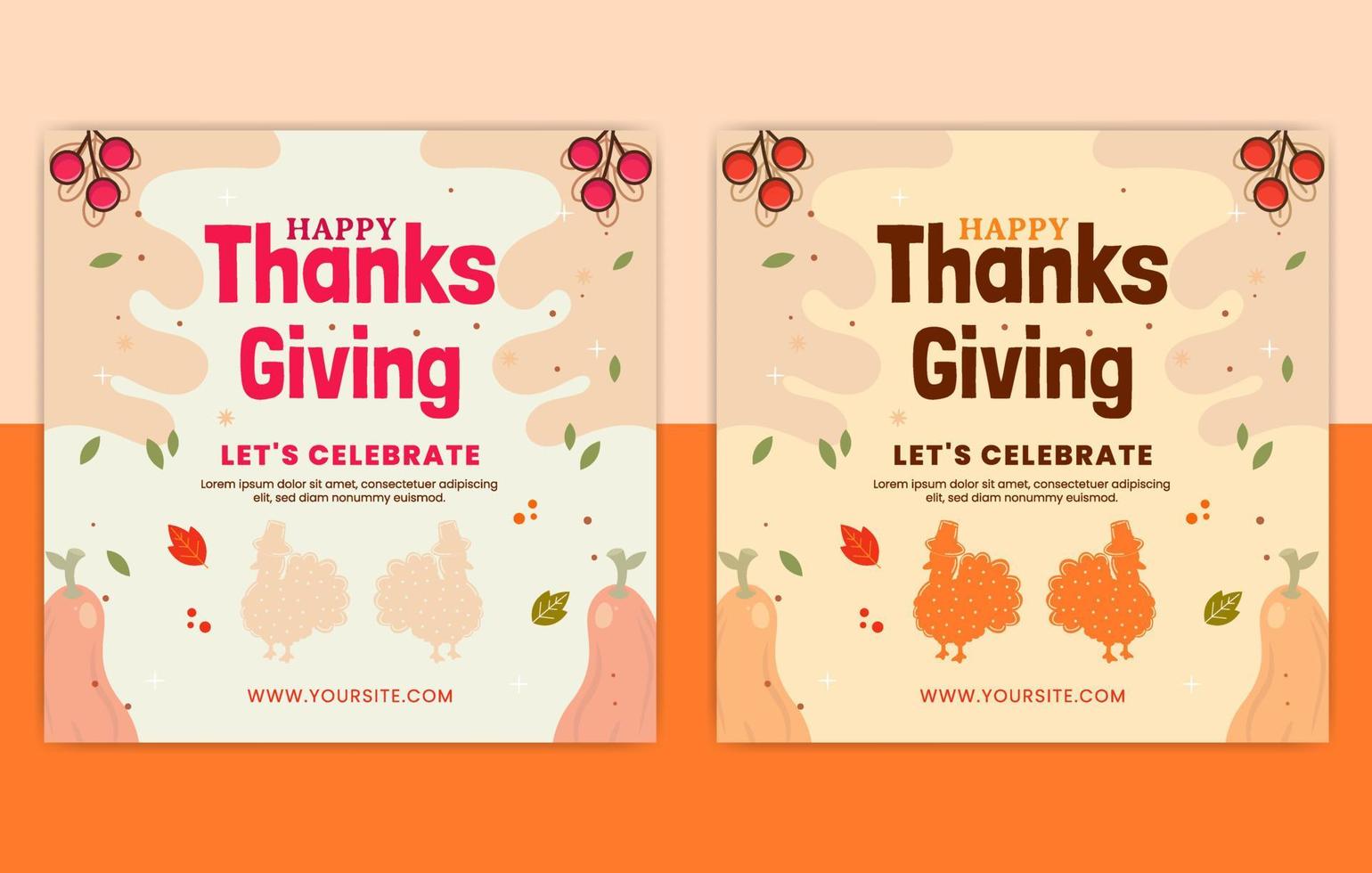 Happy Thanks Giving Day post Template, set of thanksgiving Social Media Post Designs, pumpkin illustration card, Trendy set of vector cards,  Thanksgiving Cards Collection