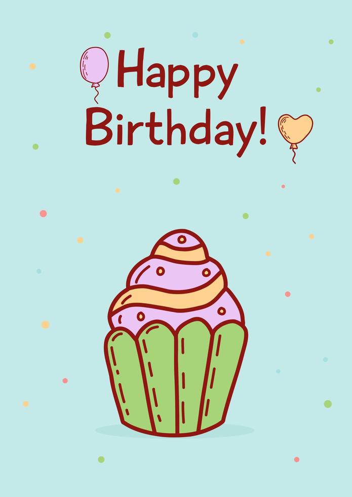 feliz cumpleaños tarjeta de felicitación y plantillas de invitación de fiesta. ilustración de vector plano en estilo dibujado a mano