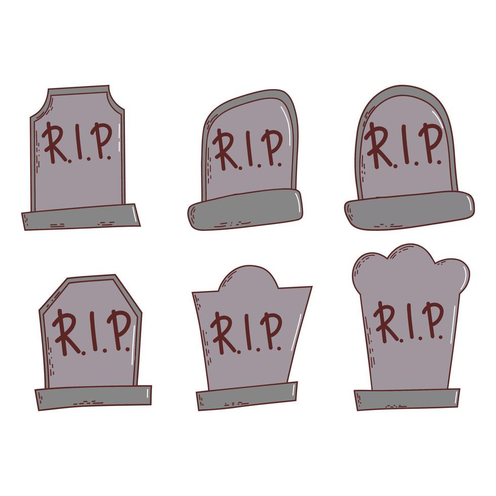 Set of gravestones. Halloween elements. Trick or treat concept. Vector illustration in hand drawn style