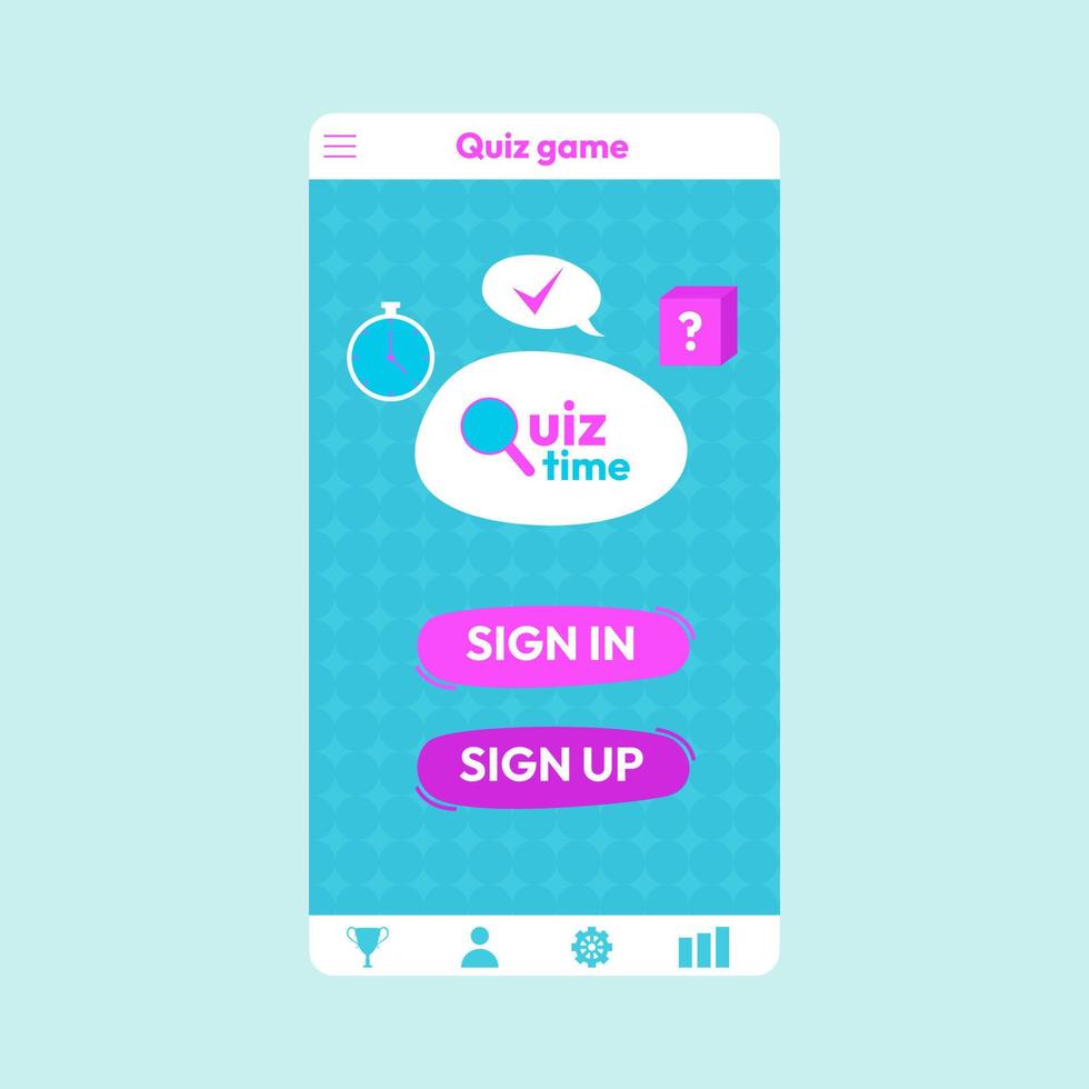 Quiz test lottery millionaire menu template. Quiz game frame. main menu of the application. Flat vector illustration