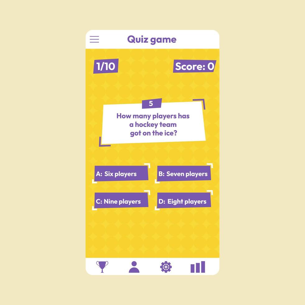 Quiz test lottery millionaire menu template. Quiz game frame. Flat vector illustration