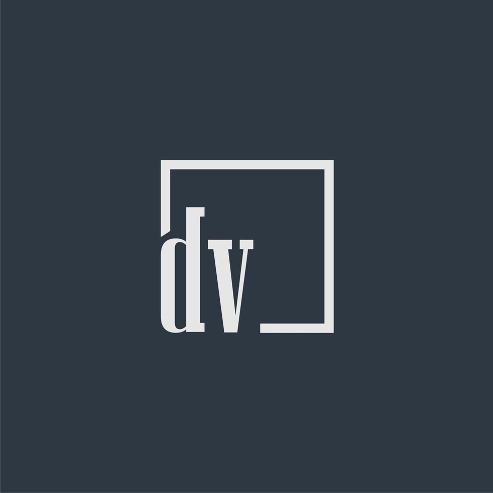 DV initial monogram logo with rectangle style dsign vector