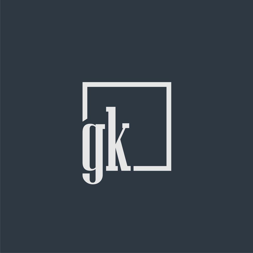 GK initial monogram logo with rectangle style dsign vector