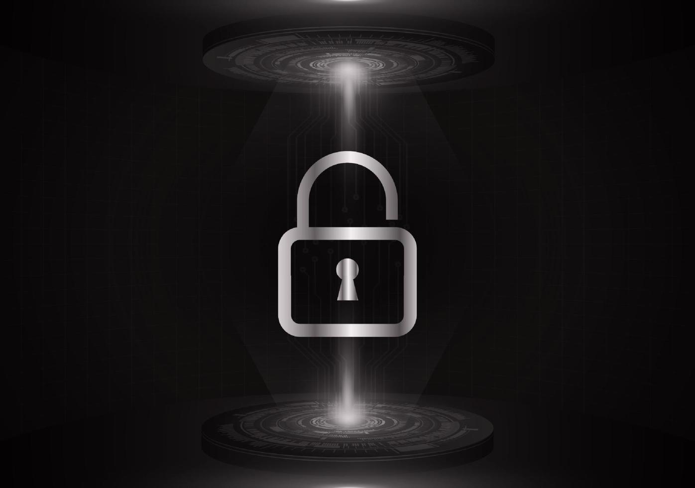 Modern Holographic Lock Projected on Technology Background vector