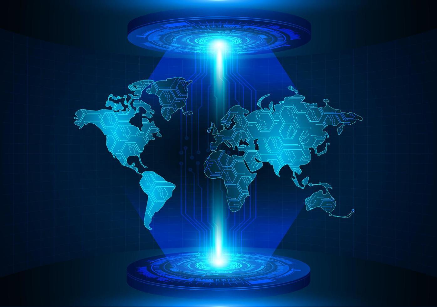 Modern World Map Holographic Projector on Technology Background vector