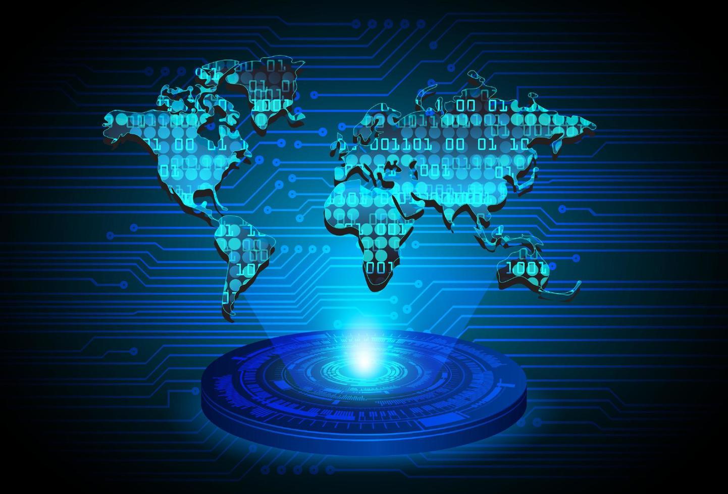 Proyector holográfico de mapa mundial de globo moderno sobre fondo de tecnología vector