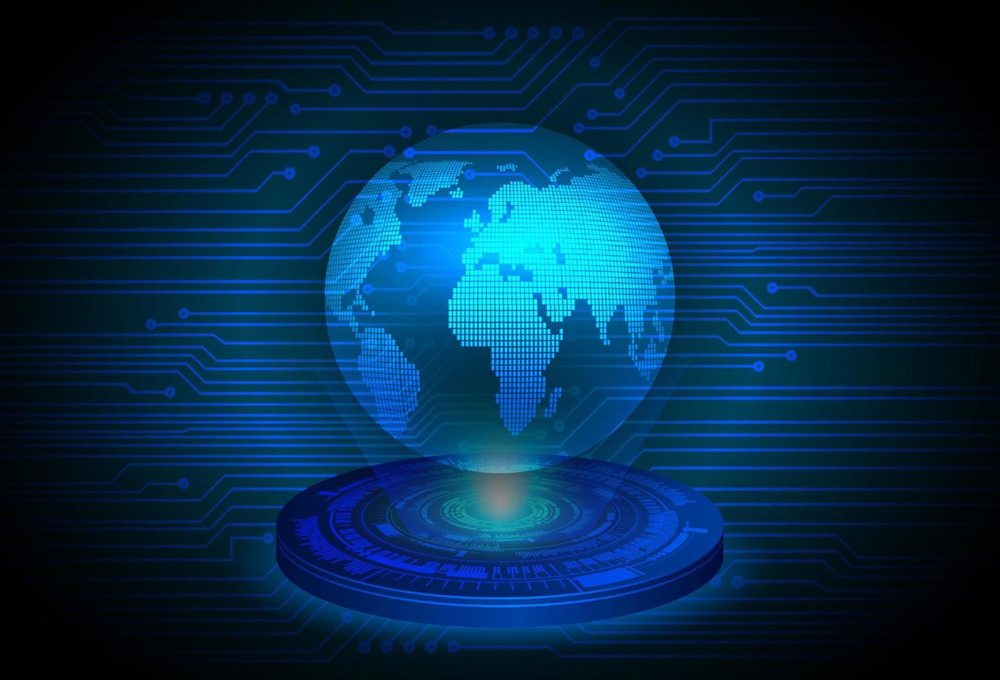 Proyector holográfico de mapa mundial de globo moderno sobre fondo de tecnología vector