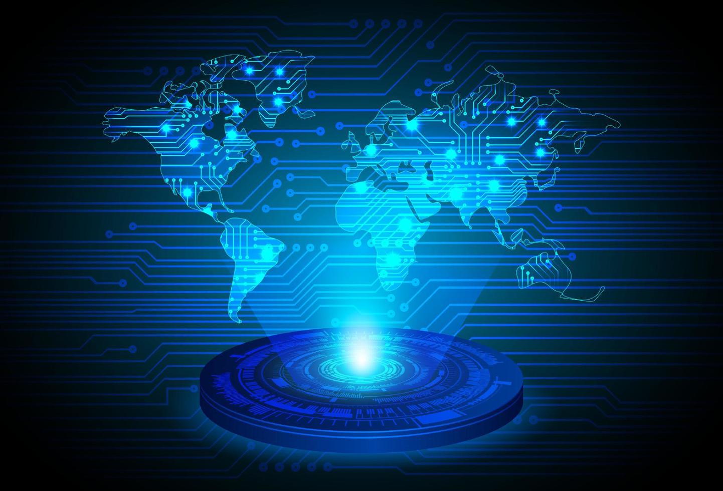 Proyector holográfico de mapa mundial de globo moderno sobre fondo de tecnología vector