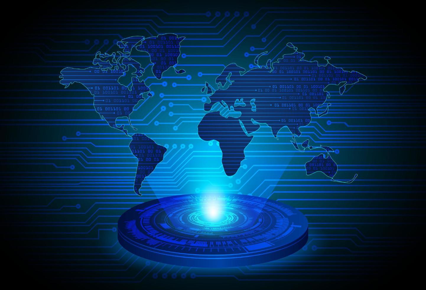 Proyector holográfico de mapa mundial de globo moderno sobre fondo de tecnología vector