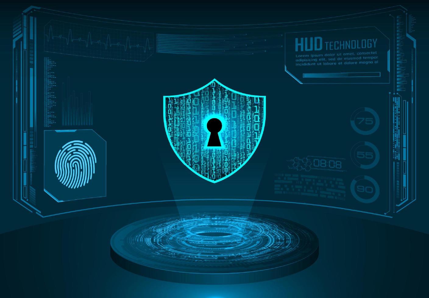 Modern Holographic Lock Projected on Technology Background vector