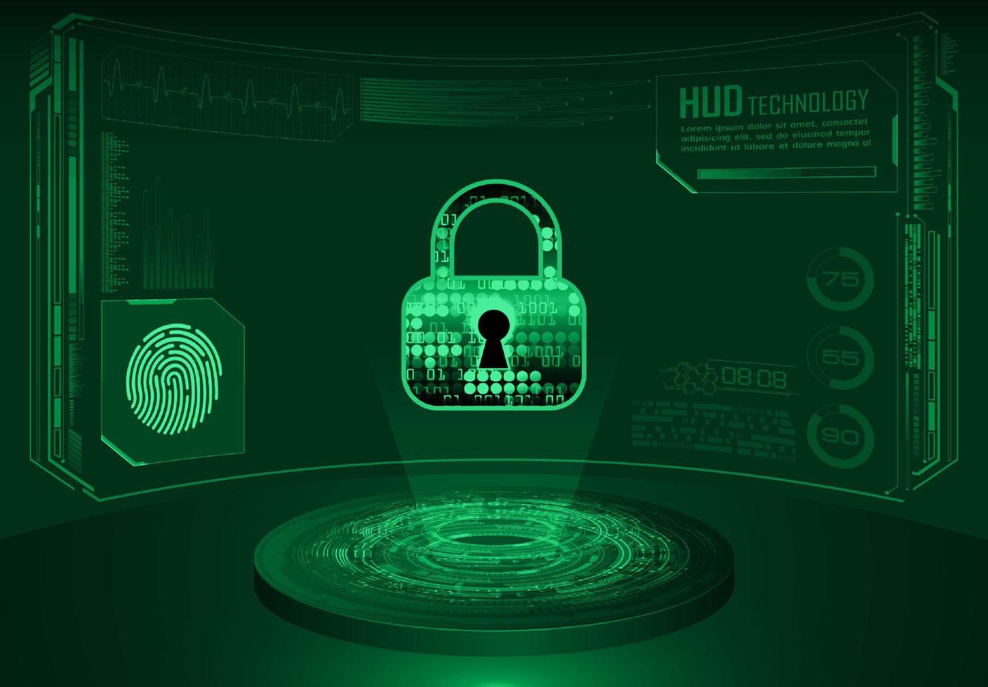 Modern Holographic Lock Projected on Technology Background vector