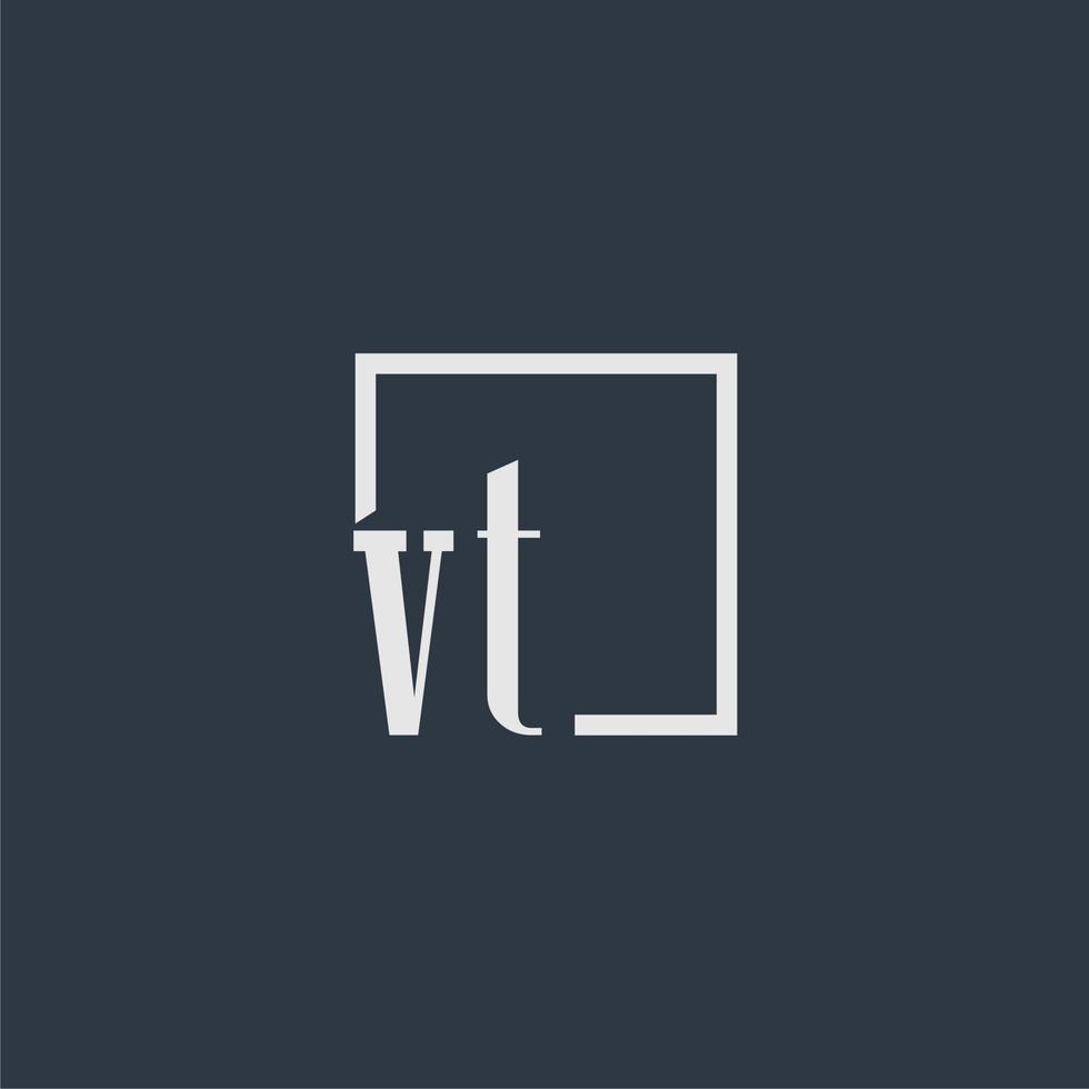 logotipo de monograma inicial vt con diseño de estilo rectangular vector