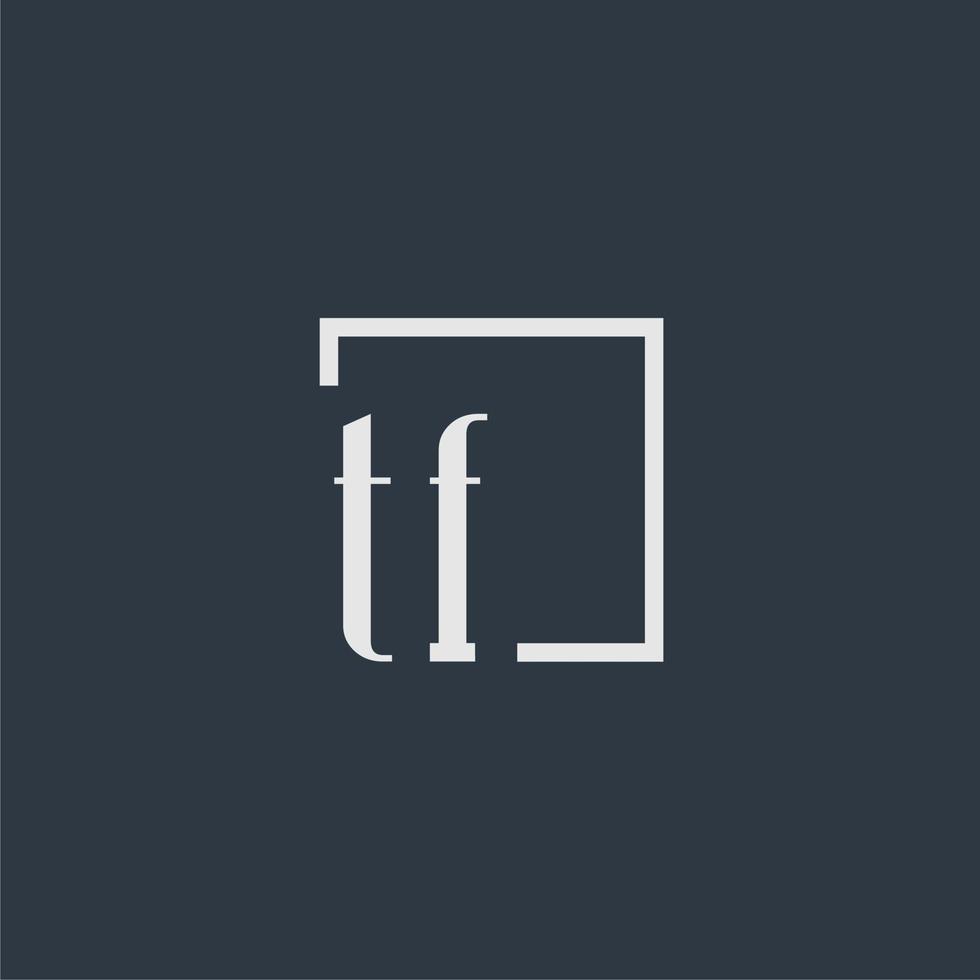 TF initial monogram logo with rectangle style dsign vector