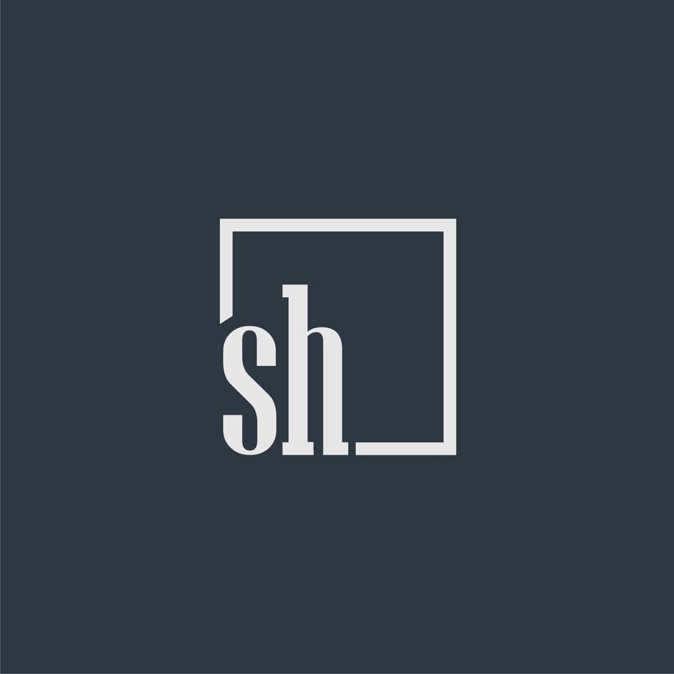 SH initial monogram logo with rectangle style dsign vector