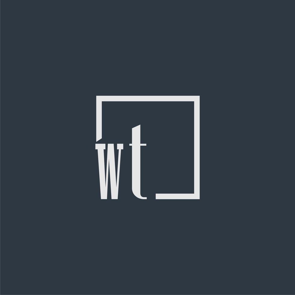 WT initial monogram logo with rectangle style dsign vector