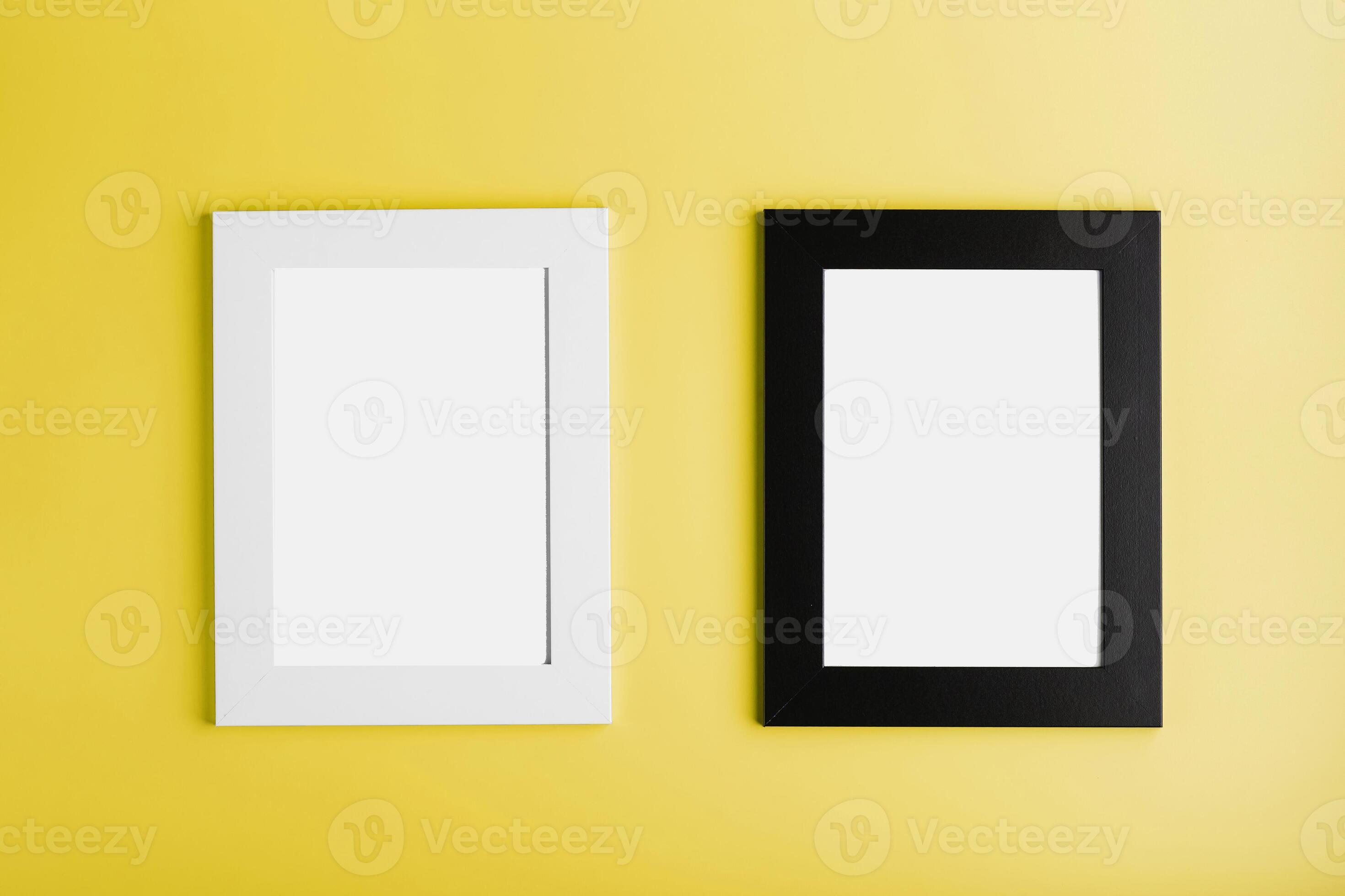 Two frames White and black photo frame on yellow background with free