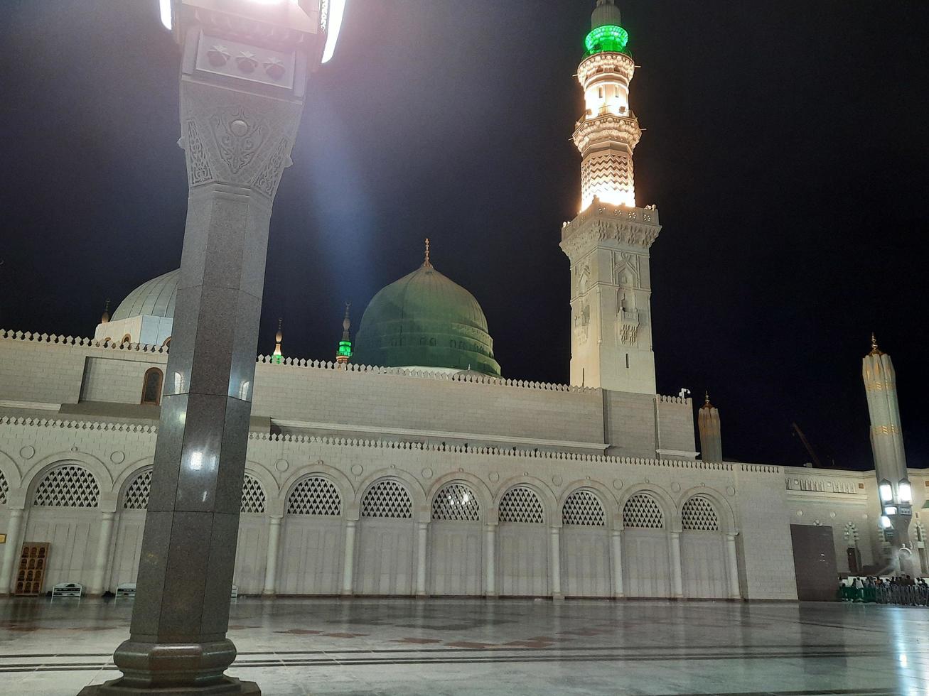 Medina, Saudi Arabia, Oct 2022 - Beautiful view of Masjid Al Nabawi Madinah in night lights. Masjid Al Nabawi Medina presents a very beautiful scene in the night lights. photo