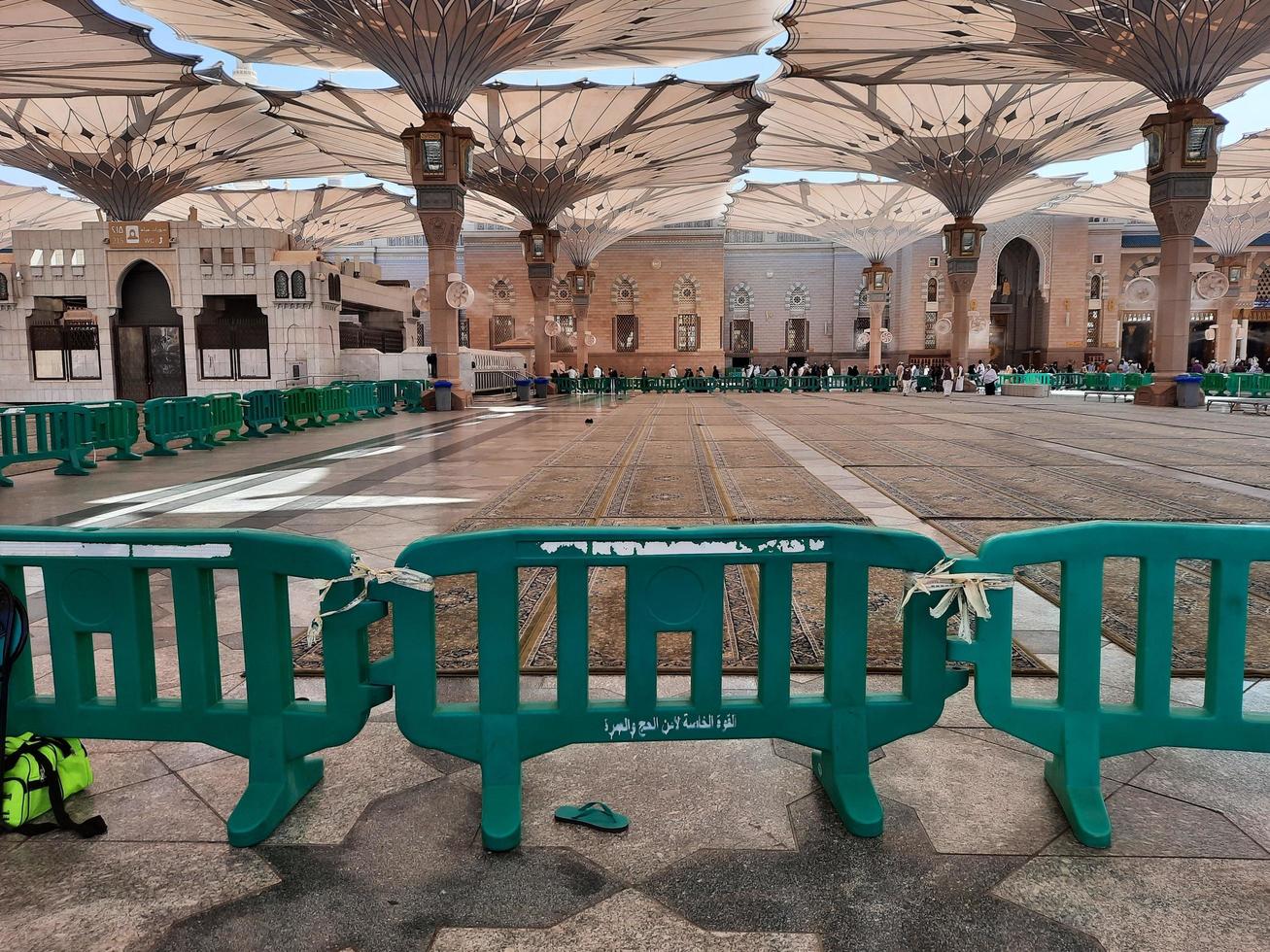 Medina, Saudi Arabia, Oct 2022 - A beautiful view of Prophet Mosque's outer courtyard and electronic umbrellas. photo