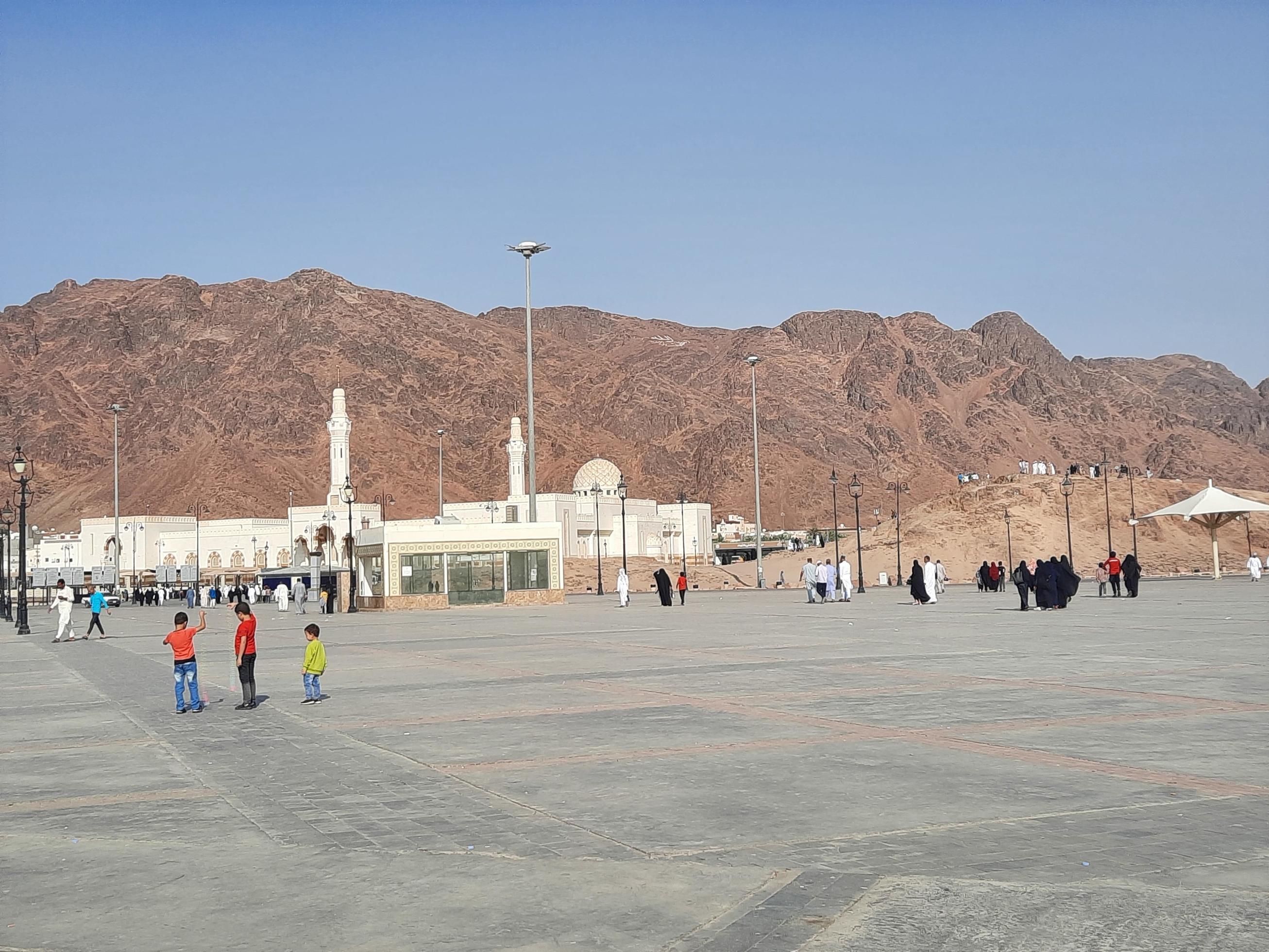 Medina, Saudi Arabia, Oct 2022 - The plains of Uhud and Mount Uhud in