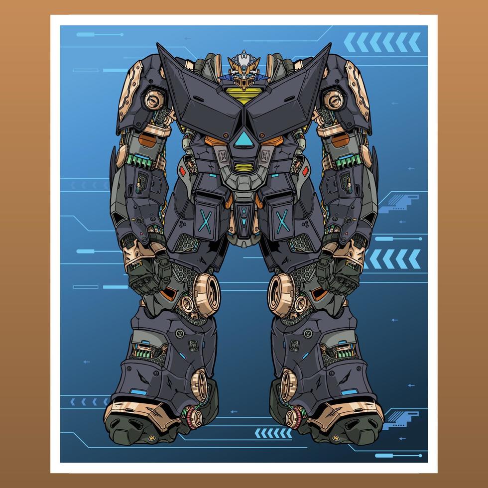 mecha robot sable construido por cabeza brazo cuerpo pierna arma ilustración vector