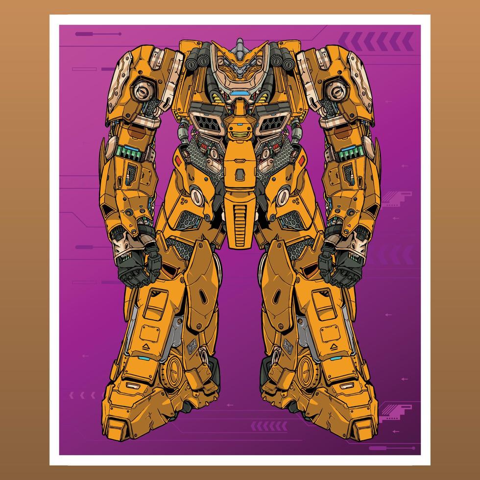 mecha robot big builded by head arm body leg weapon illustration vector