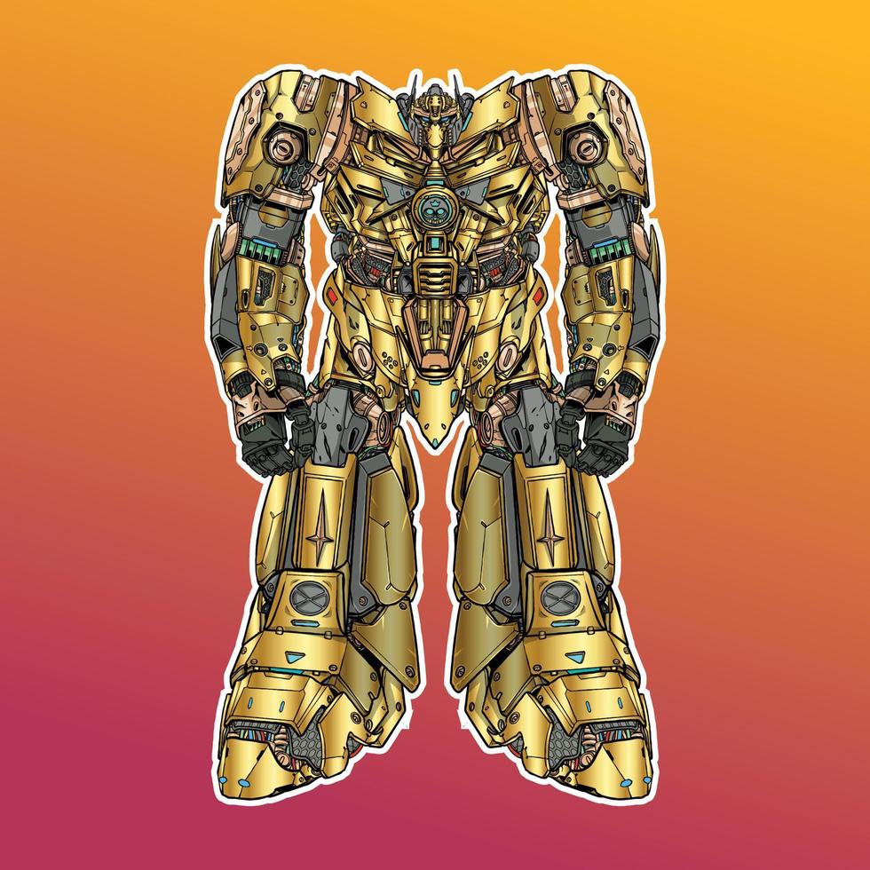 mecha robot gold sticker illustration vector