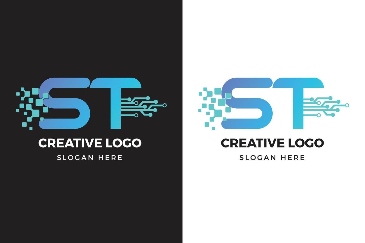 vector de icono de logotipo abstracto de tecnología digital de logotipo de letra s y t