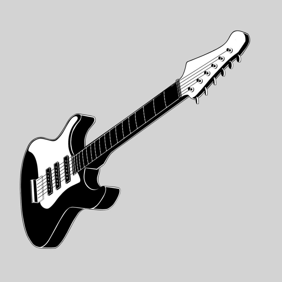 Black and white illustration of solid body electric guitar vector