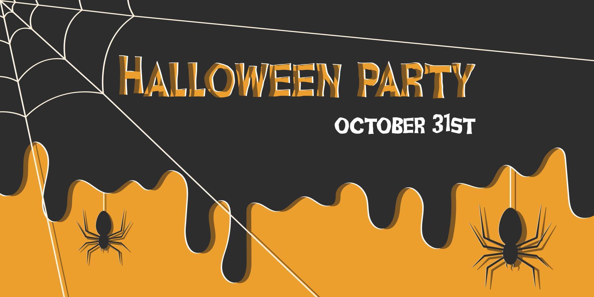 Halloween party invitation with spiders and web in paper cut style. vector