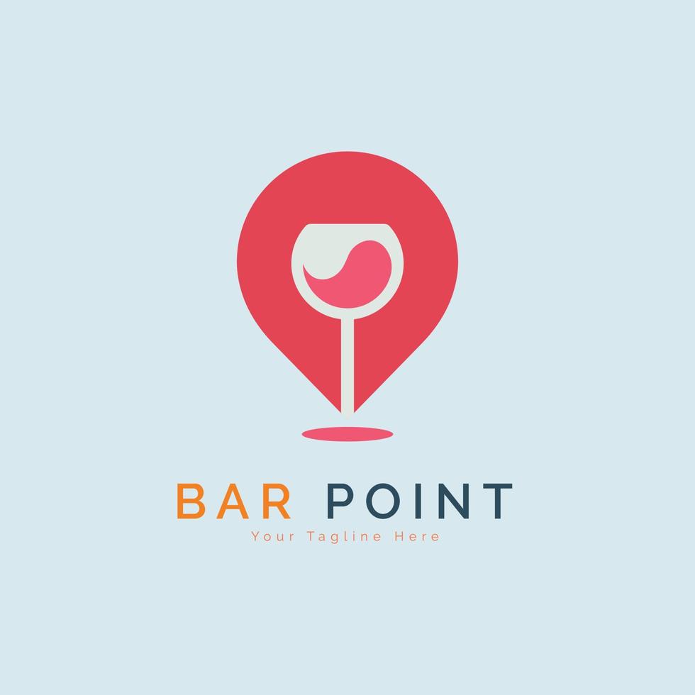 plantilla de diseño de logotipo de punto de pin de barra de copa de vino para marca o empresa y otros vector