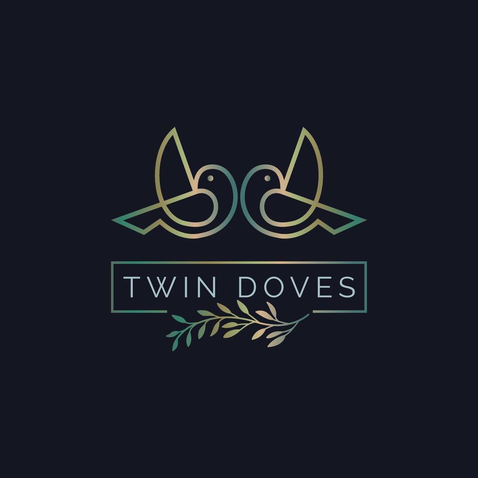 flying bird twin doves outline monogram luxury logo template design for brand or company and other vector