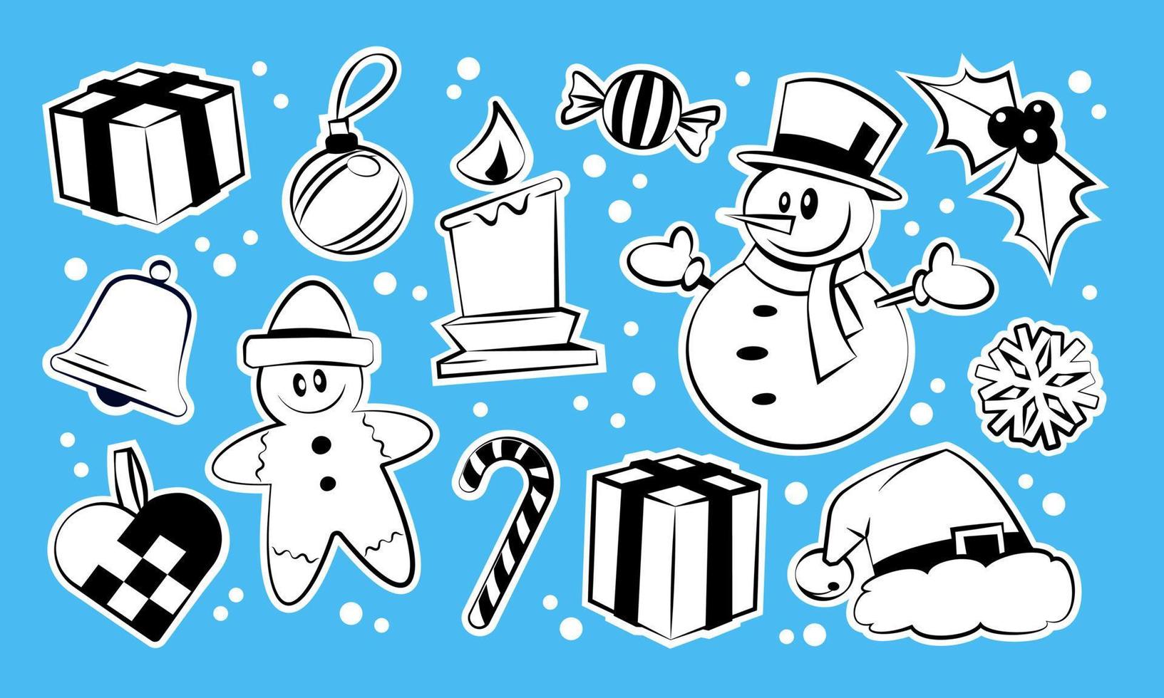 Cartoony Comic Stickers Collection - Christmas Icons Set vector