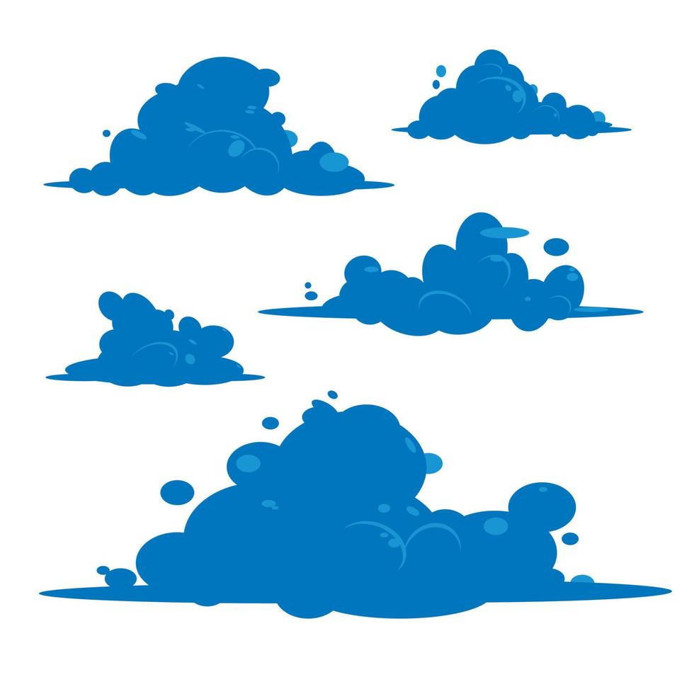 conjunto de iconos de vector de nubes esponjosas estilizadas de dibujos animados