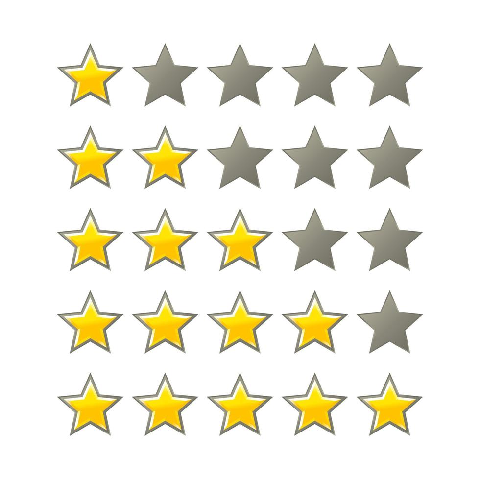 Gold Star Rating System 1 to 5 Isolated Vector Template