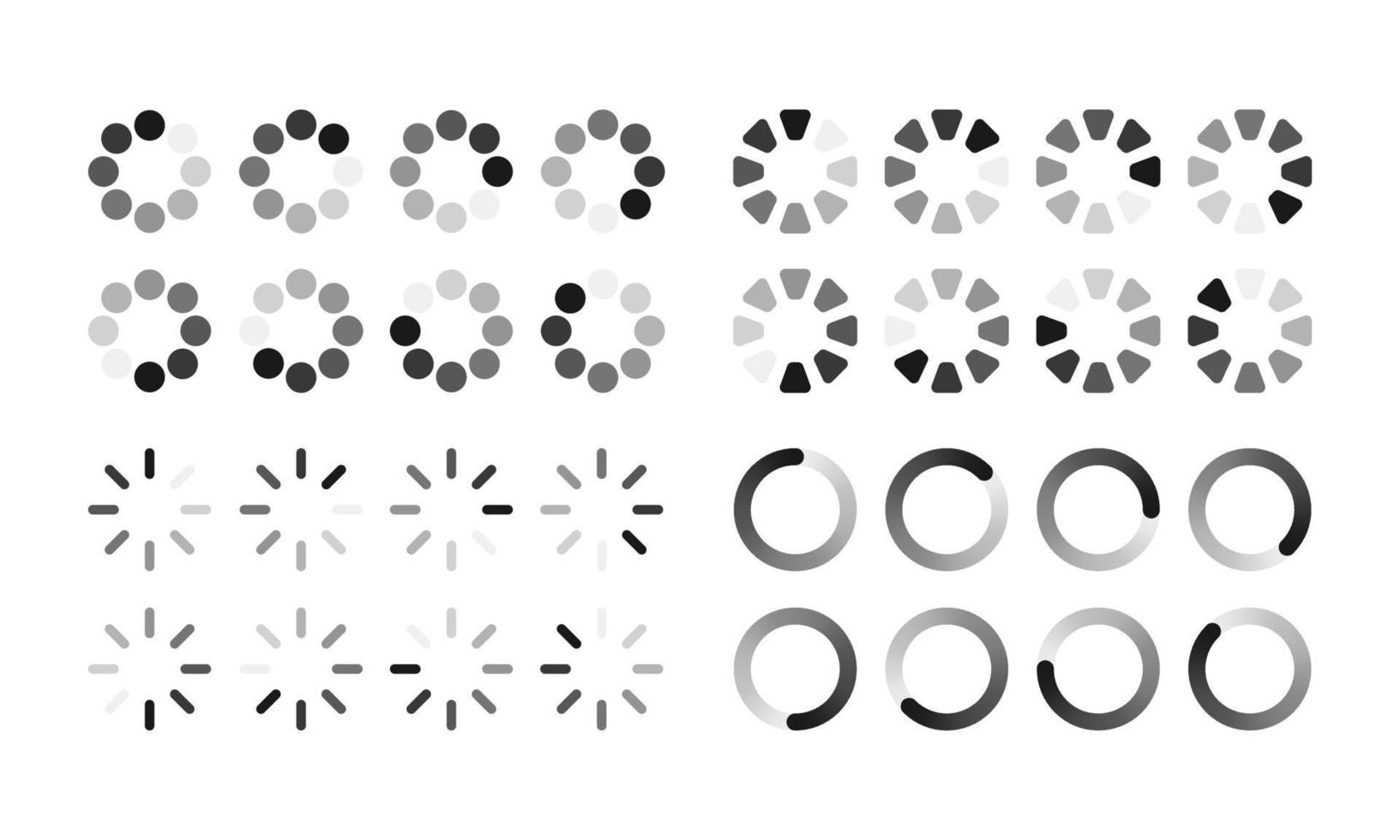 almacenamiento en búfer carga inicialización pantalla de espera conjunto de iconos vector