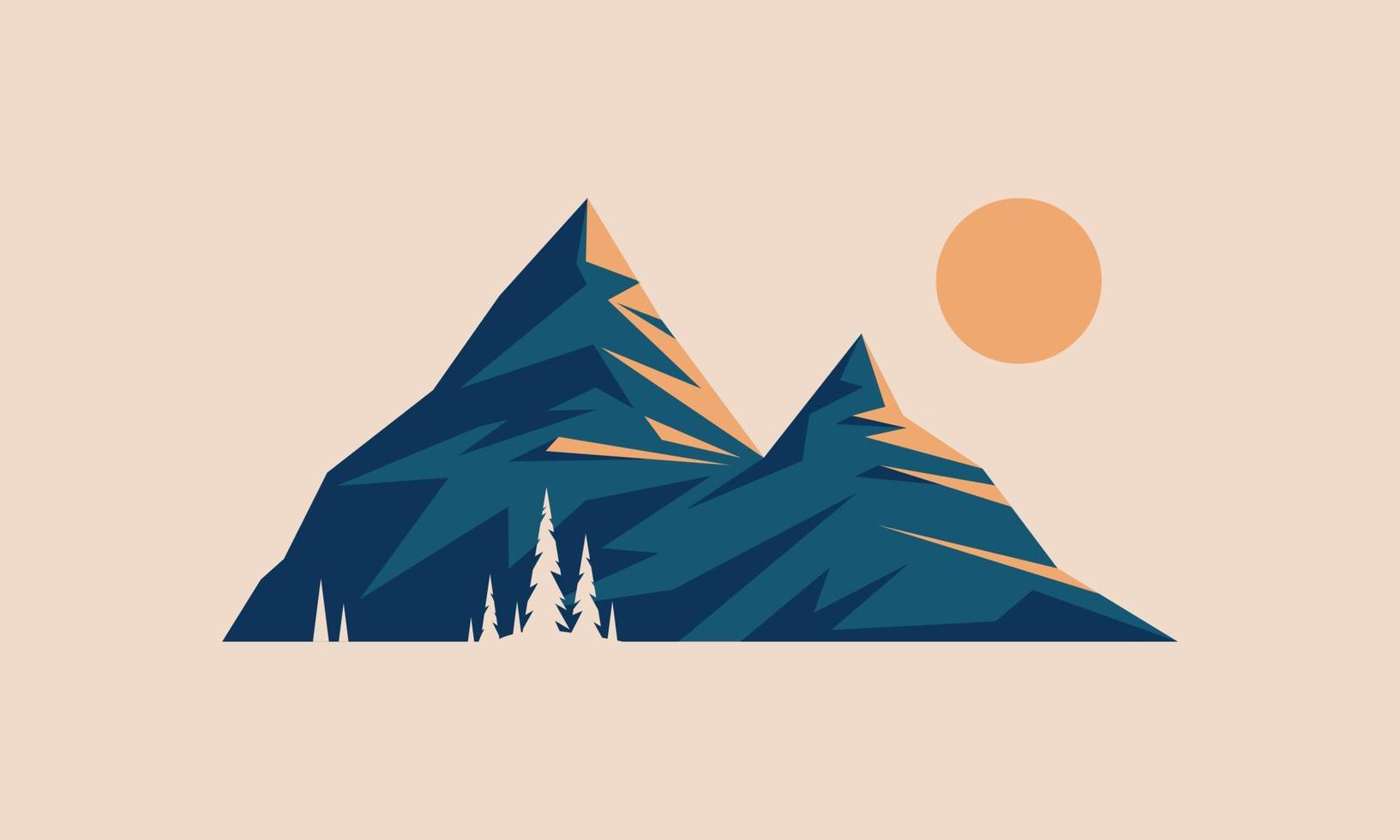 diseño de postal retro de paisaje de puesta de sol de montaña vector