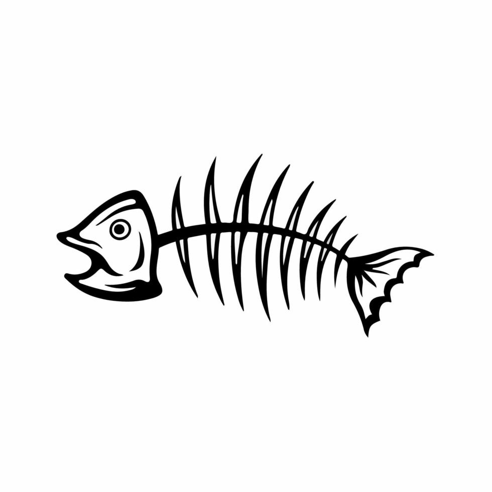Fish Bone Icon Logo Design. Black and White Stencil Flat Vector Illustration on White Background.