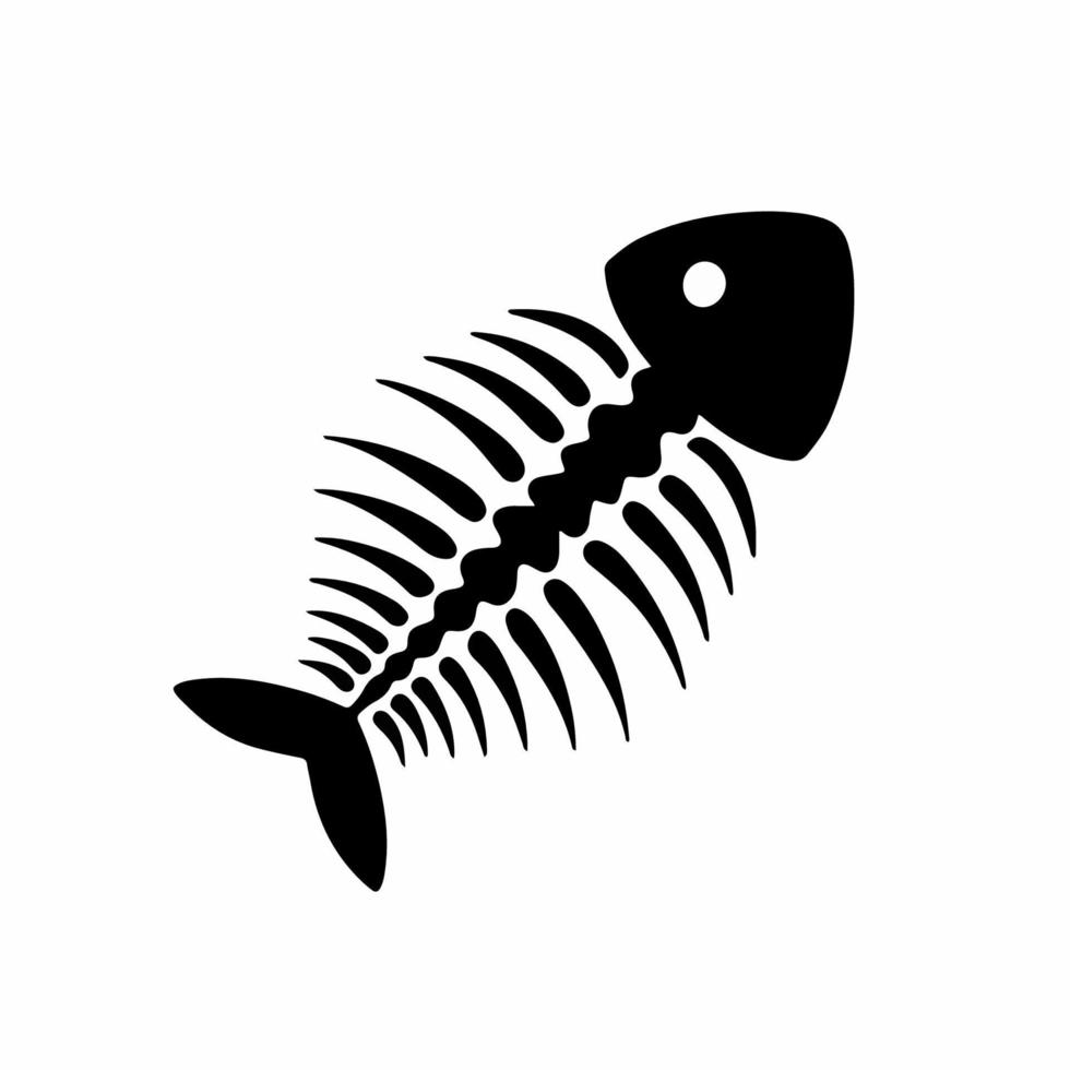 Fish Bone Icon Logo Design. Black and White Stencil Flat Vector Illustration on White Background.