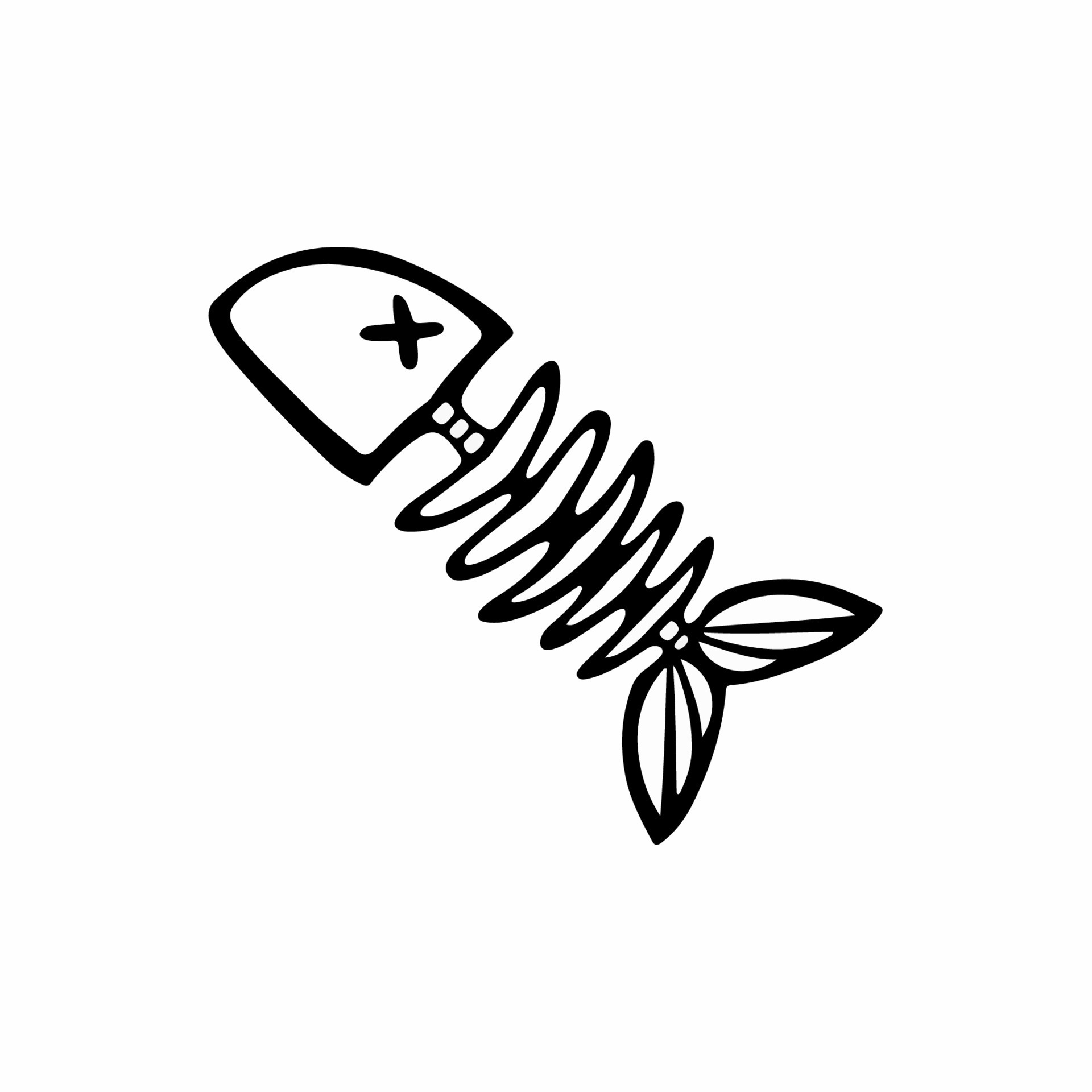 Fish Bone Icon Logo Design. Black and White Stencil Flat Vector