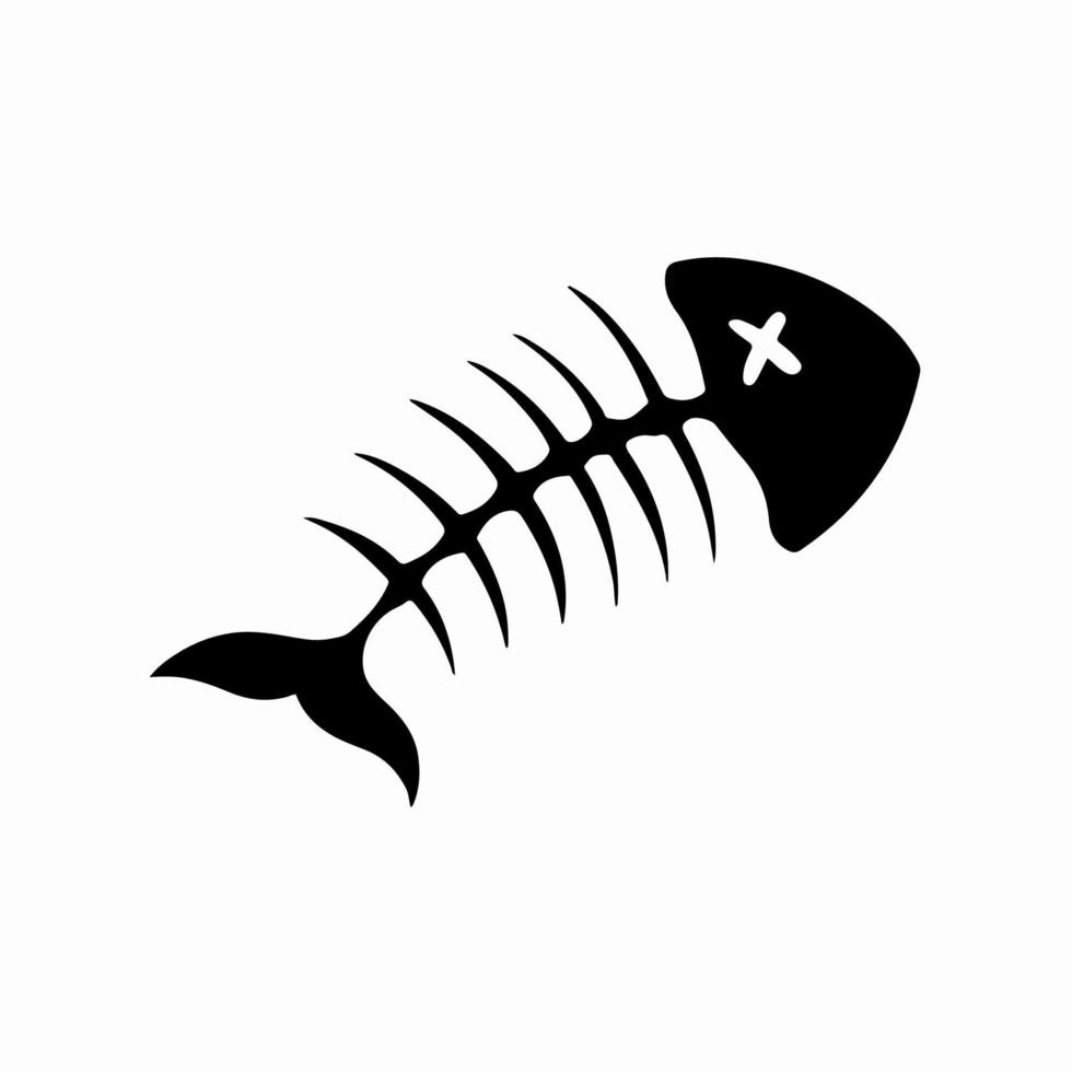 Fish Bone Icon Logo Design. Black and White Stencil Flat Vector Illustration on White Background.