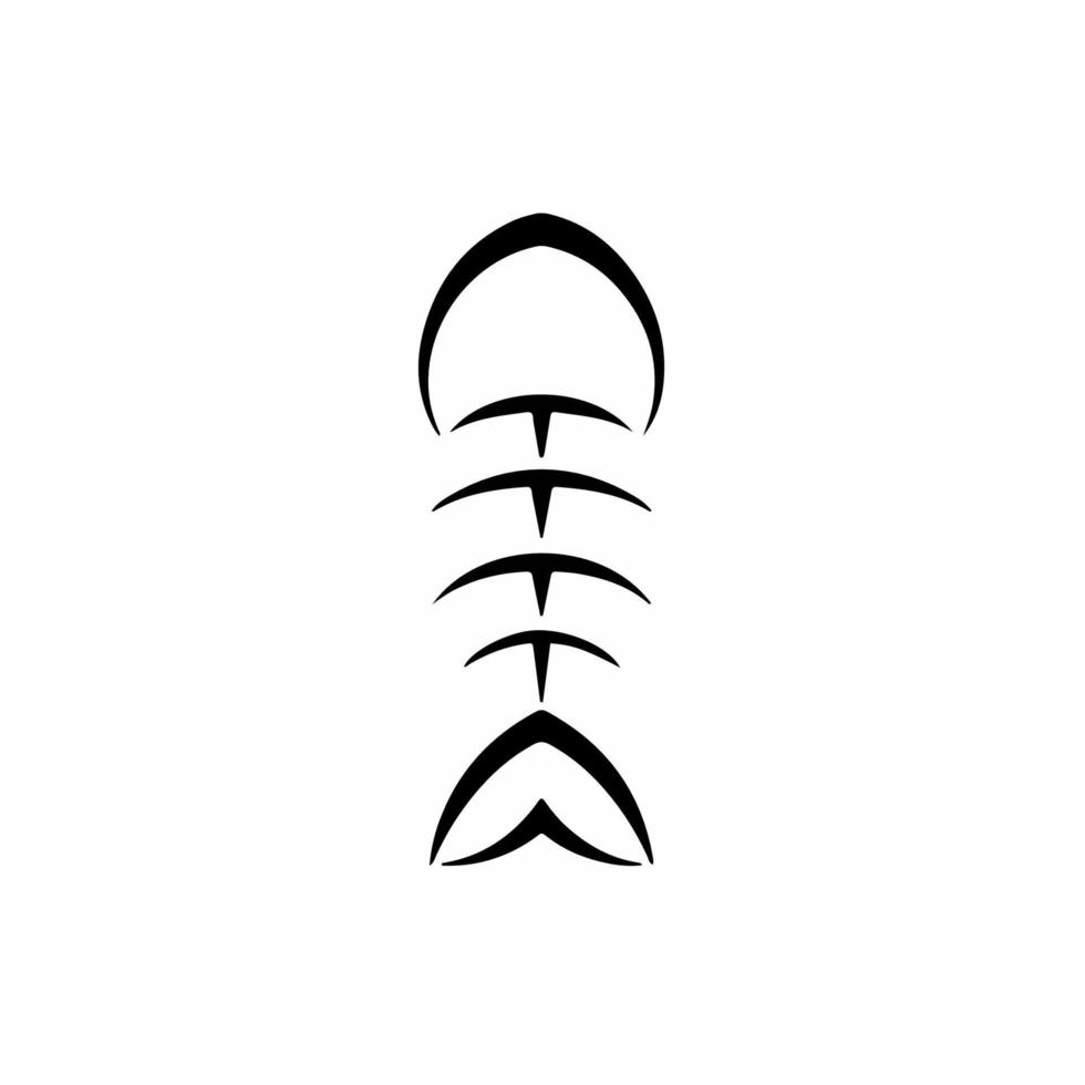 Fish Bone Icon Logo Design. Black and White Stencil Flat Vector Illustration on White Background.