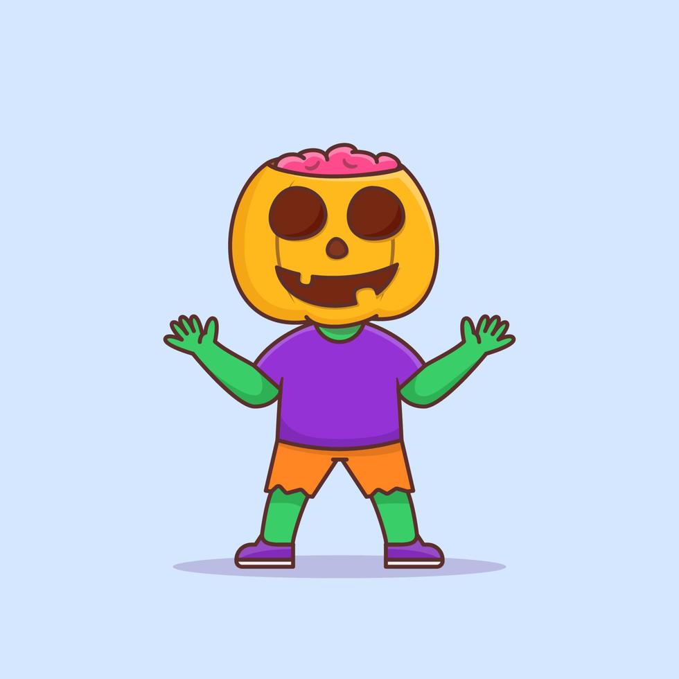 niño con disfraz de halloween de calabaza vector